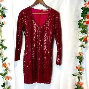 Sequin Burgundy‎ Long Sleeve cocktail Dress Size Small